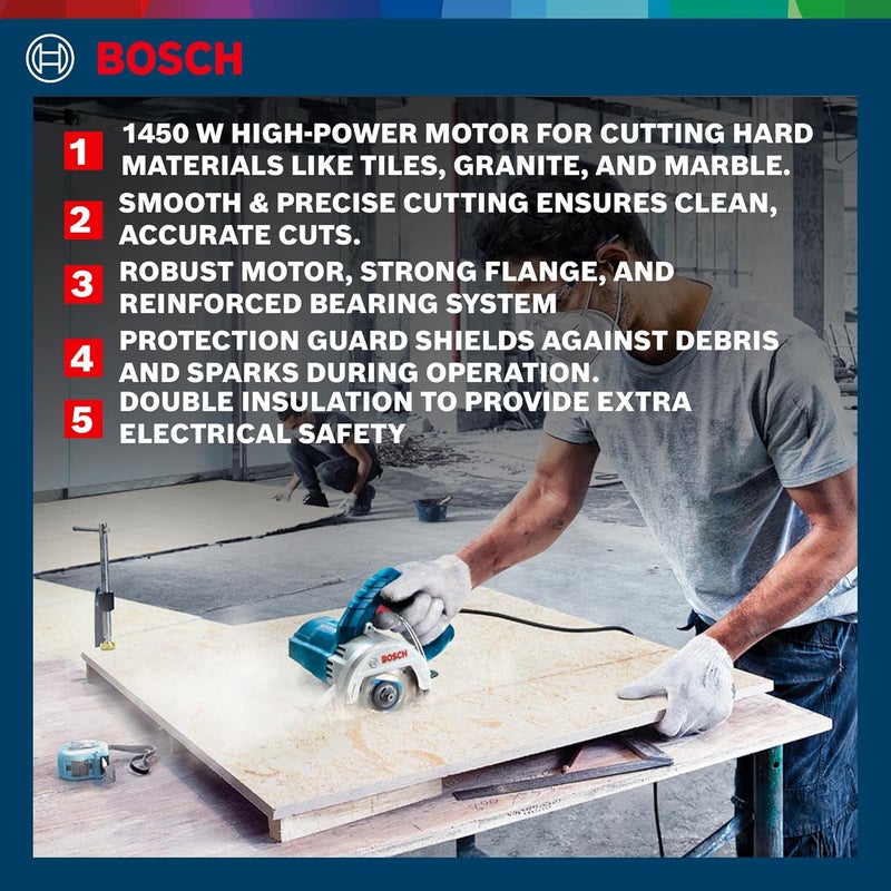 BOSCH قاطع بلاط/حجر/رخام ماسي GDC 141 محترف، 1450 واط، 125 مم، 12000 دورة في الدقيقة، 3 كجم + مفتاح سداسي، مفتاح سداسي الشكل - Image 3