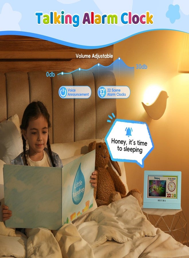 سيكورا ساعة منبه Secura TimeTact للأطفال، ساعة منبه ناطقة LED مقاس 7 بوصات مع مؤقت مرئي للعد التنازلي، 17 تذكيرًا يوميًا و5 منبهات مخصصة، تذكير بالعادات وجدولة (أزرق) - Image 5