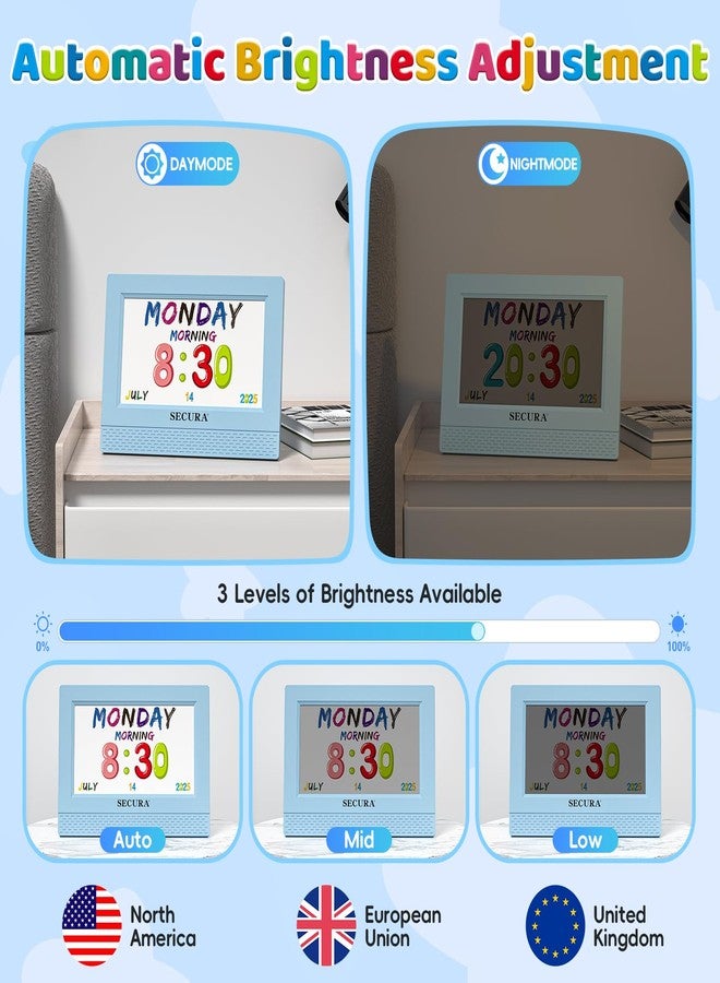 سيكورا ساعة منبه Secura TimeTact للأطفال، ساعة منبه ناطقة LED مقاس 7 بوصات مع مؤقت مرئي للعد التنازلي، 17 تذكيرًا يوميًا و5 منبهات مخصصة، تذكير بالعادات وجدولة (أزرق) - Image 4