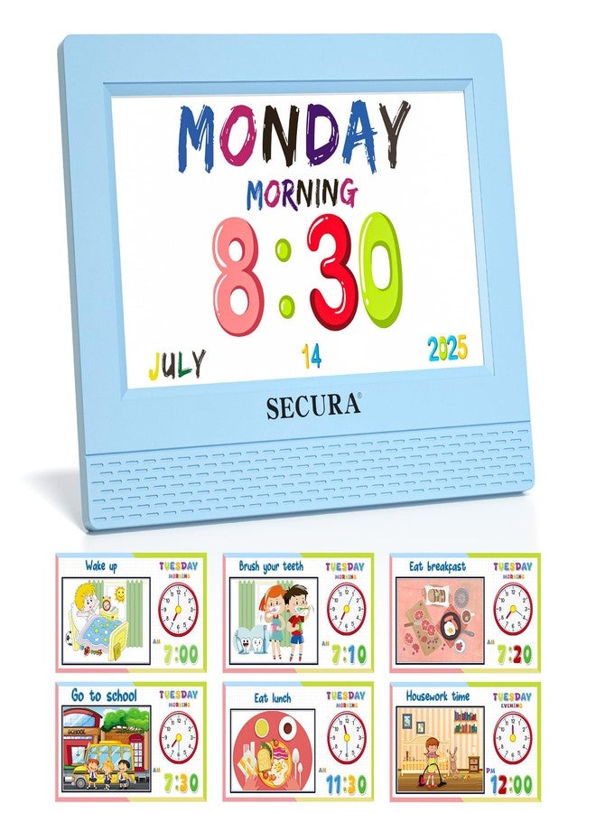 سيكورا ساعة منبه Secura TimeTact للأطفال، ساعة منبه ناطقة LED مقاس 7 بوصات مع مؤقت مرئي للعد التنازلي، 17 تذكيرًا يوميًا و5 منبهات مخصصة، تذكير بالعادات وجدولة (أزرق) - Image 1