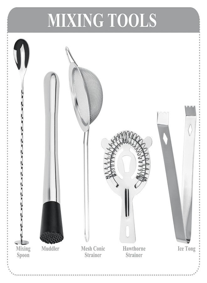في جيه طقم خلط كوكتيلات VG مع حامل أكريليك | طقم أدوات بار مكون من 14 قطعة | طقم أدوات بار مع جميع ملحقات البار للمنزل (فضي) - Image 4