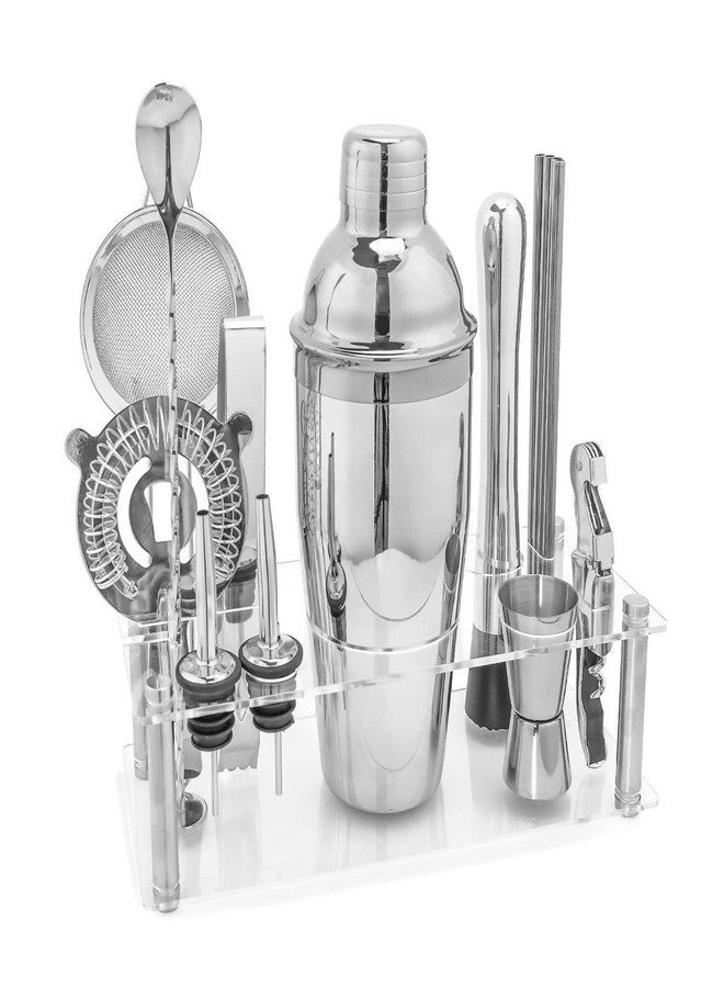 في جيه طقم خلط كوكتيلات VG مع حامل أكريليك | طقم أدوات بار مكون من 14 قطعة | طقم أدوات بار مع جميع ملحقات البار للمنزل (فضي) - Image 1