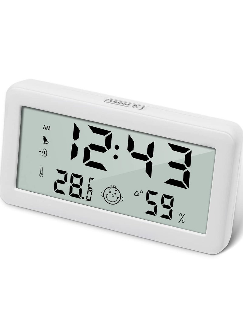 Generic Thermometer Hygrometer Clock, Multifunction Digital Alarm Clock with Temperature and Humidity Monitor and Comfort Indicator for Home Baby Office Garden White  - Image 1