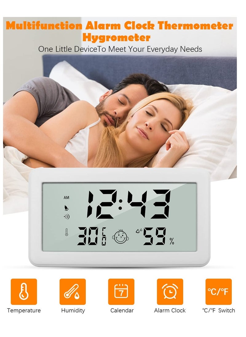 Generic Thermometer Hygrometer Clock, Multifunction Digital Alarm Clock with Temperature and Humidity Monitor and Comfort Indicator for Home Baby Office Garden White  - Image 2