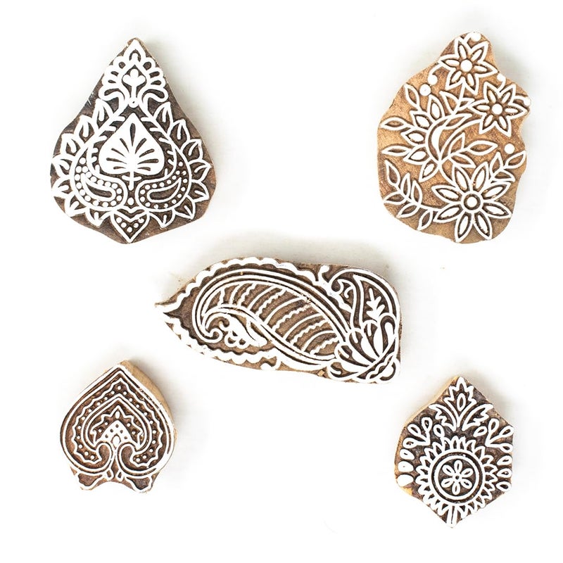 TWOGRAMS | Set of 5 | Wooden Indian Traditional Design Printing Stamps/Blocks for Printing Saree Border/Dresses/Craft Card Making/Scrapbook/Clay Pottery - Image 1