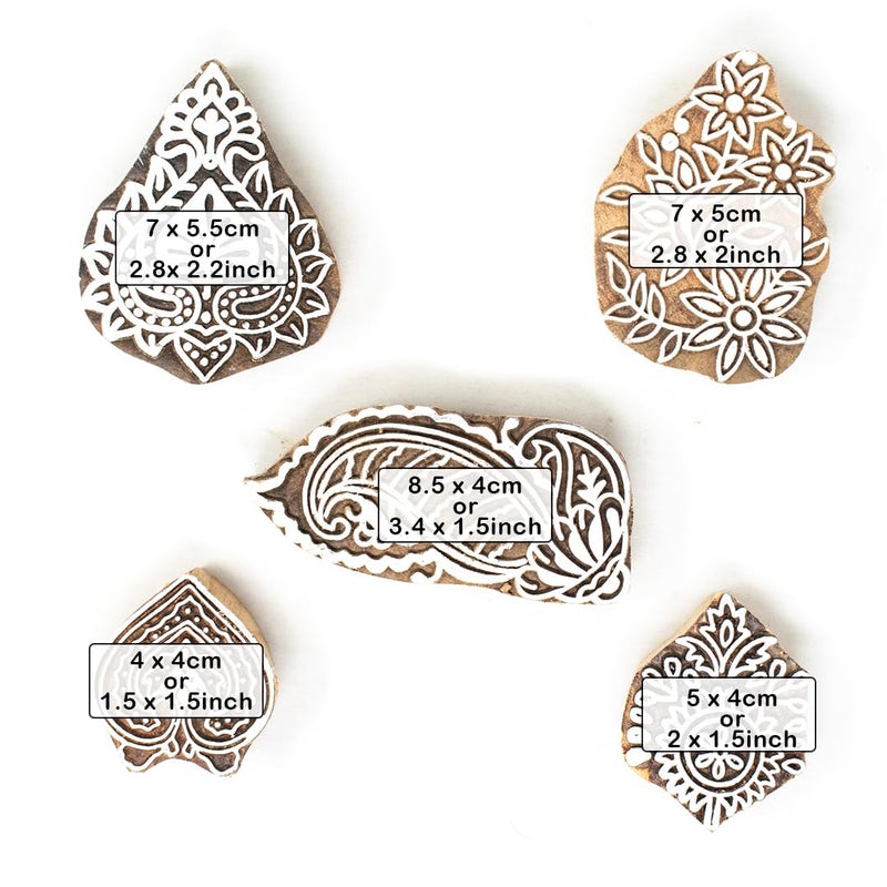 TWOGRAMS | Set of 5 | Wooden Indian Traditional Design Printing Stamps/Blocks for Printing Saree Border/Dresses/Craft Card Making/Scrapbook/Clay Pottery - Image 4