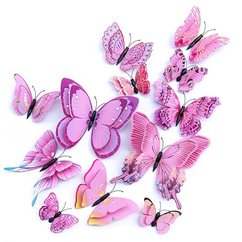 OPSEAM Butterfly Wall Decor 24/48 PCS, 3D Butterflies Stickers for Party Decorations with Magnets(Pink, 48) - Image 1