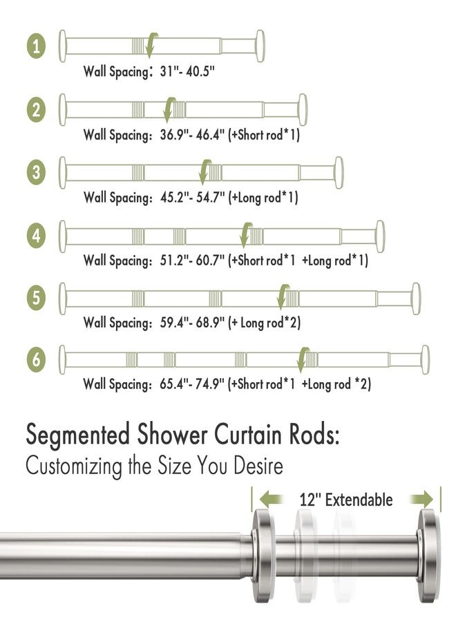 AmazerBath Spring Tension Shower Curtain Rod, 31-75 Inches Heavy Duty Tension Rod Rust Proof Bathroom Curtain Rod, Adjustable No Drill Easy Segmented Installation, Nickel - Image 2