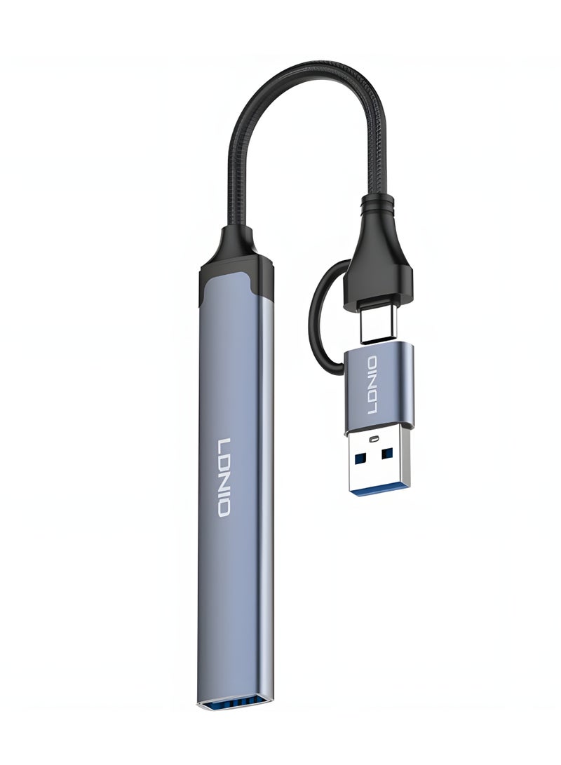 LDNIO USB-C Hub Adapter 4 in 1 | Type-C to USB 3.0 High Speed + 3×USB 2.0 | Plug & Play for Laptop & Mobile - Image 2