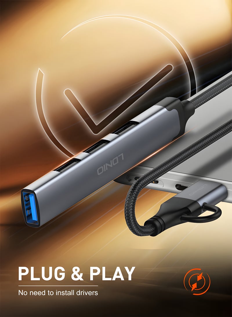 LDNIO USB-C Hub Adapter 4 in 1 | Type-C to USB 3.0 High Speed + 3×USB 2.0 | Plug & Play for Laptop & Mobile - Image 3