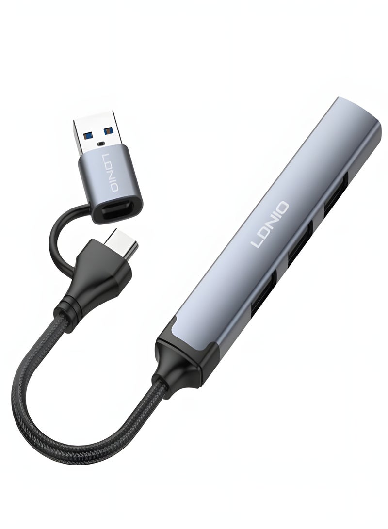 LDNIO USB-C Hub Adapter 4 in 1 | Type-C to USB 3.0 High Speed + 3×USB 2.0 | Plug & Play for Laptop & Mobile - Image 4