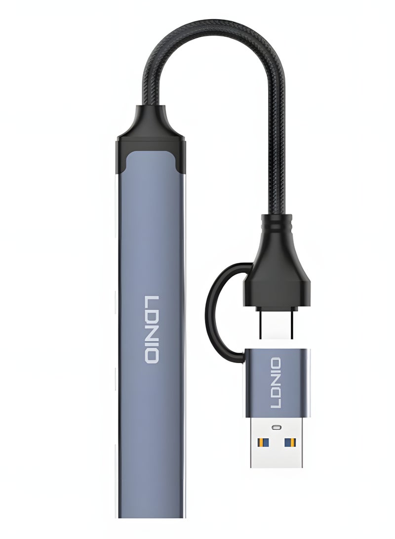 LDNIO USB-C Hub Adapter 4 in 1 | Type-C to USB 3.0 High Speed + 3×USB 2.0 | Plug & Play for Laptop & Mobile - Image 5