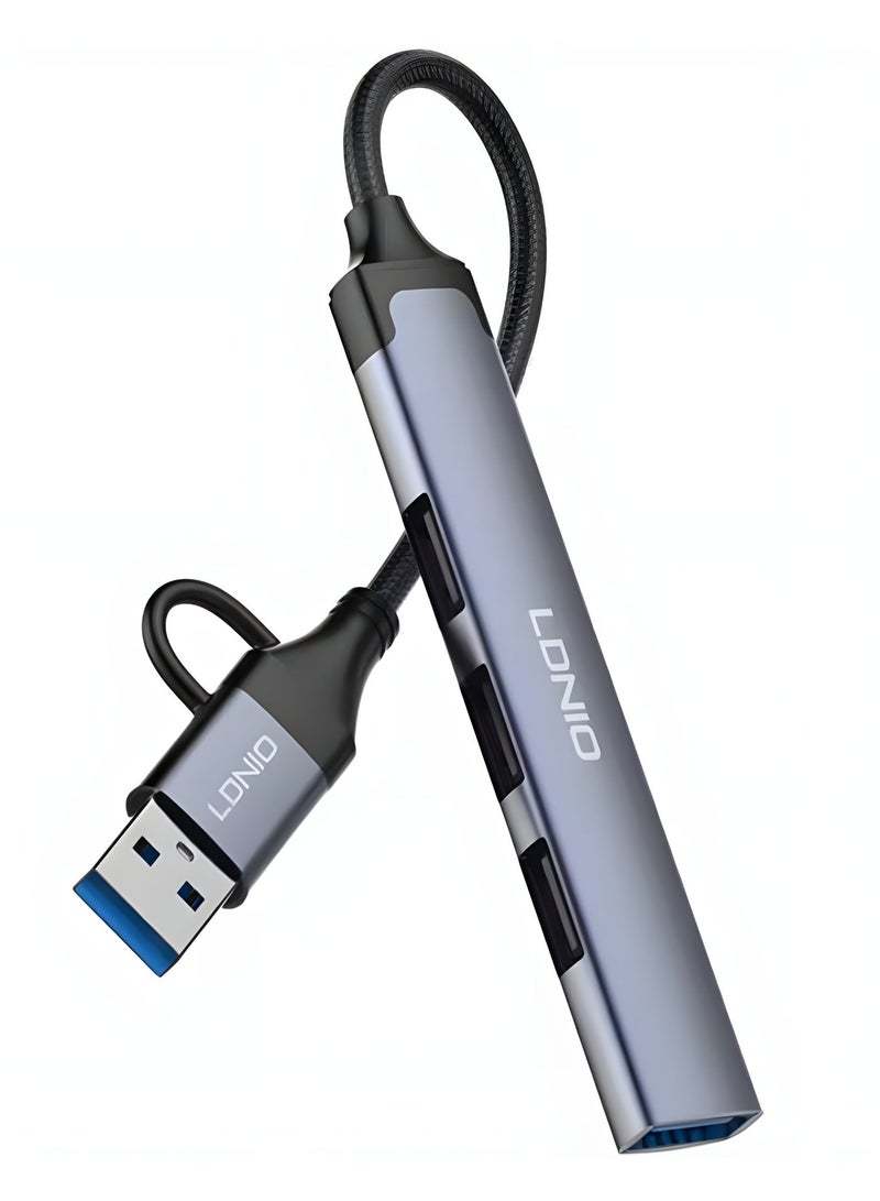 LDNIO USB-C Hub Adapter 4 in 1 | Type-C to USB 3.0 High Speed + 3×USB 2.0 | Plug & Play for Laptop & Mobile - Image 2