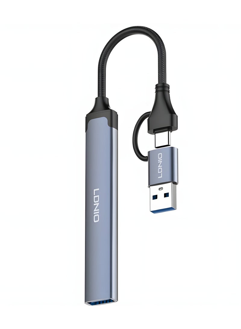 LDNIO USB-C Hub Adapter 4 in 1 | Type-C to USB 3.0 High Speed + 3×USB 2.0 | Plug & Play for Laptop & Mobile - Image 1