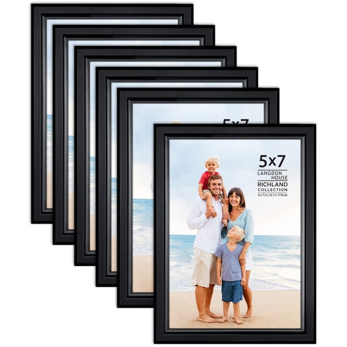 5X7 PICTURE FRAMES SET BLACK 6 PACK DISTINGUISHED EDGING FOR CLASSIC STYLE RICHLAND COLLECTION