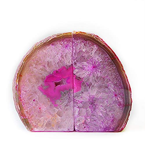 JIC Gem Decorative Crystal Book Ends Polished Dyed Pink Color Geode Brazilian Agate Bookends with Rubber Bumpers Small Size(1 Pair, 2-3 LBS) - Image 4