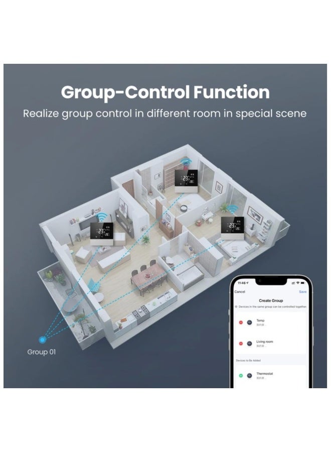 ترموستات ذكي للتحكم في حرارة الكهربائية مع WiFi، يدعم إعدادات حرارة مختلفة، قابل لتعديل السطوع، ترموستات موفر للطاقة لمنزل مع إمكانية التركيب السهل، للتدفئة والمياه الساخنة (أ)  - Image 5