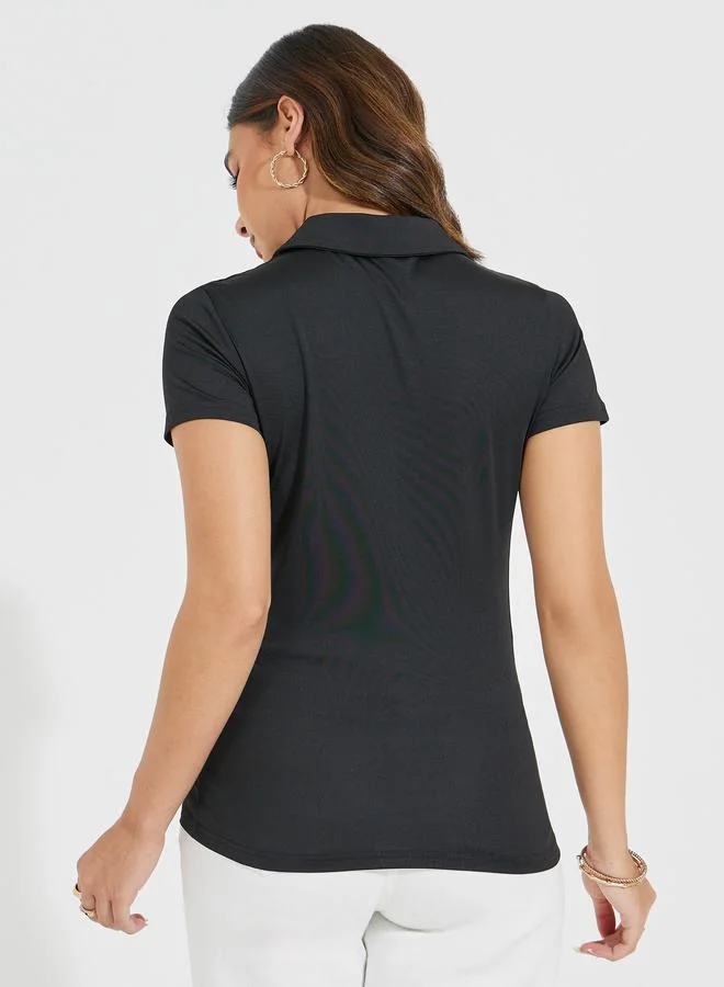 Styli Fitted Embroidery Slogan Polo T-Shirt
