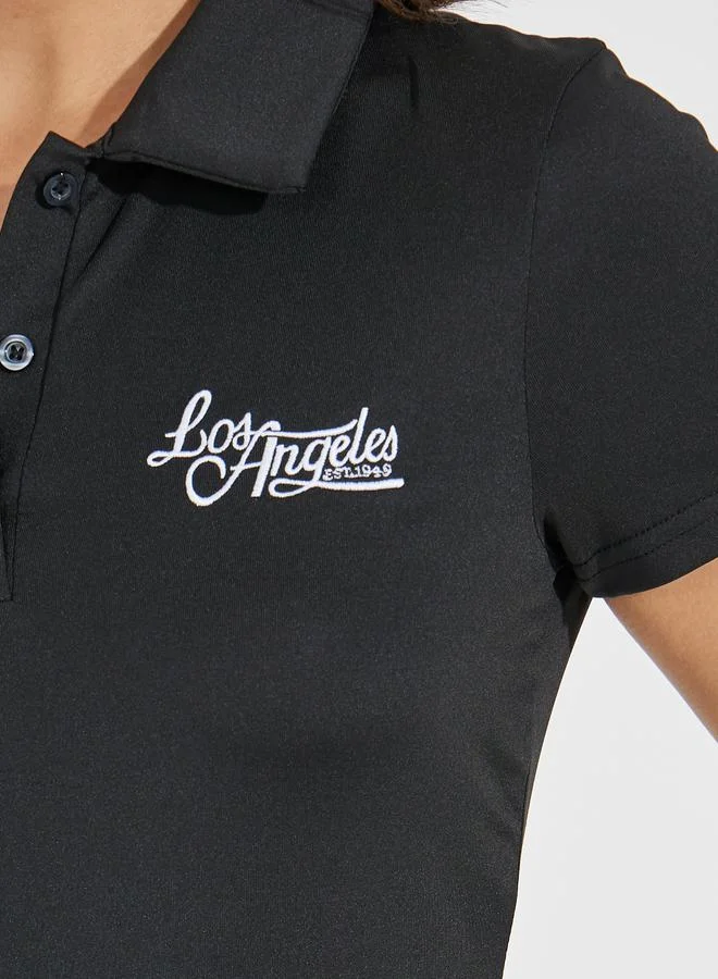 Styli Fitted Embroidery Slogan Polo T-Shirt