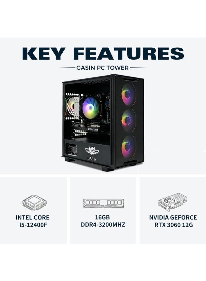 غاز جهاز ألعاب الكمبيوتر بمعالج Core i5-12400F/1TB SSD/16GB RAM 3200MHz DDR4/Windows 11/12GB NVIDIA GeForce RTX 3060 مع إضاءة ARGB LED/ - Image 3