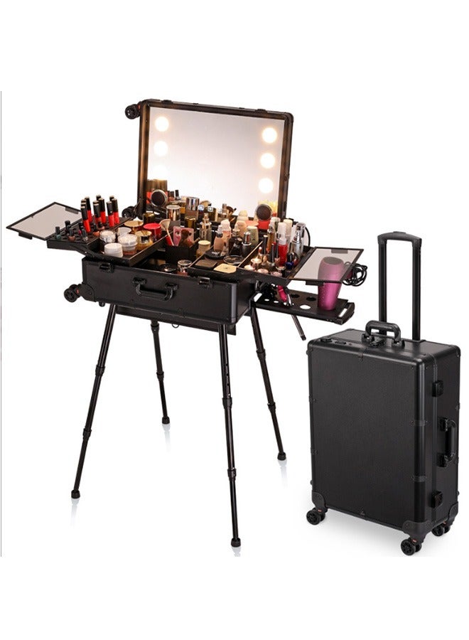 JCB CHIC Trolley Makeup Train Case with  Built-in 8 LED Lights， 21'' Professional Rolling Makeup Trolley Case Travel Cosmetic Train Storage Case，Studio Speaker Make up Artist Free Standing Box with Mirror Makeup Vanity Station for Trave(KLC-182-1)  - Image 1