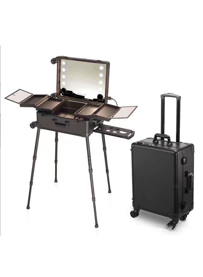 JCB CHIC Trolley Makeup Train Case with  Built-in 8 LED Lights， 21'' Professional Rolling Makeup Trolley Case Travel Cosmetic Train Storage Case，Studio Speaker Make up Artist Free Standing Box with Mirror Makeup Vanity Station for Trave(KLC-182-1)  - Image 2