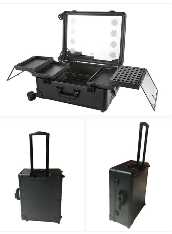 JCB CHIC Trolley Makeup Train Case with  Built-in 8 LED Lights， 21'' Professional Rolling Makeup Trolley Case Travel Cosmetic Train Storage Case，Studio Speaker Make up Artist Free Standing Box with Mirror Makeup Vanity Station for Trave(KLC-182-1)  - Image 5