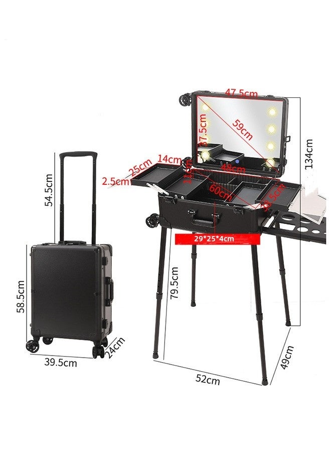 JCB CHIC Trolley Makeup Train Case with  Built-in 8 LED Lights， 21'' Professional Rolling Makeup Trolley Case Travel Cosmetic Train Storage Case，Studio Speaker Make up Artist Free Standing Box with Mirror Makeup Vanity Station for Trave(KLC-182-1)  - Image 3