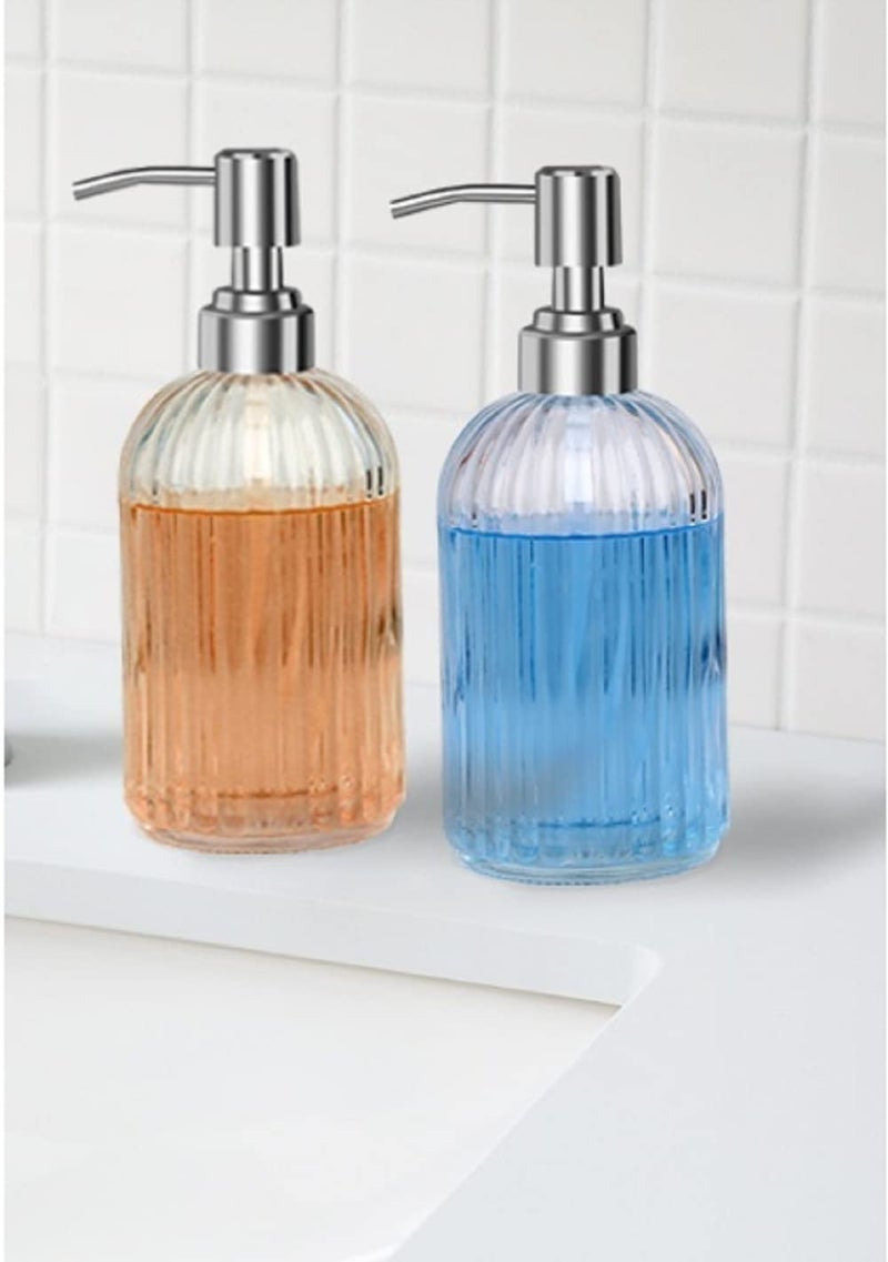 Luxansa Pack of 4 Clear Glass Soap Dispenser Set, Liquid Hand Soap Dispenser Bottle with Pump for Bathroom, Wash Basin, Handwash Liquid Bottle, Glass Sanitizer Hand Dish Dispenser for Kitchen - Image 3