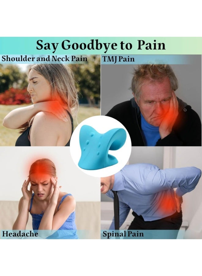 وسادة شد الرقبة - استرخاء العضلات وتصحيح العمود الفقري لآلام الرقبة، وعدم الراحة في المفصل الصدغي الفكي، وتخفيف إجهاد الكتف، وتحسين وضعية الجسم، جهاز علاج منزلي محمول (أزرق) - Image 2