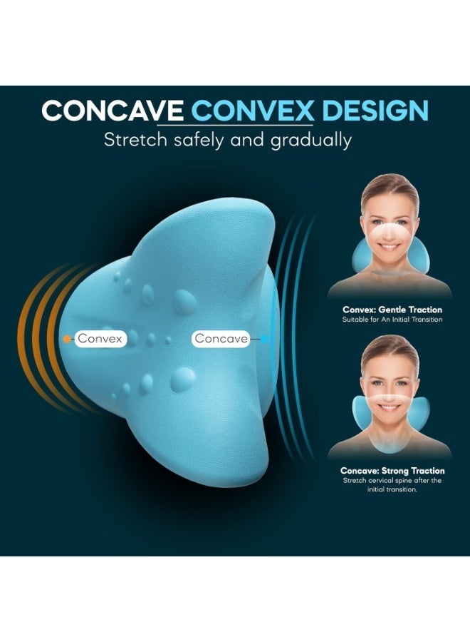 وسادة شد الرقبة - استرخاء العضلات وتصحيح العمود الفقري لآلام الرقبة، وعدم الراحة في المفصل الصدغي الفكي، وتخفيف إجهاد الكتف، وتحسين وضعية الجسم، جهاز علاج منزلي محمول (أزرق) - Image 4