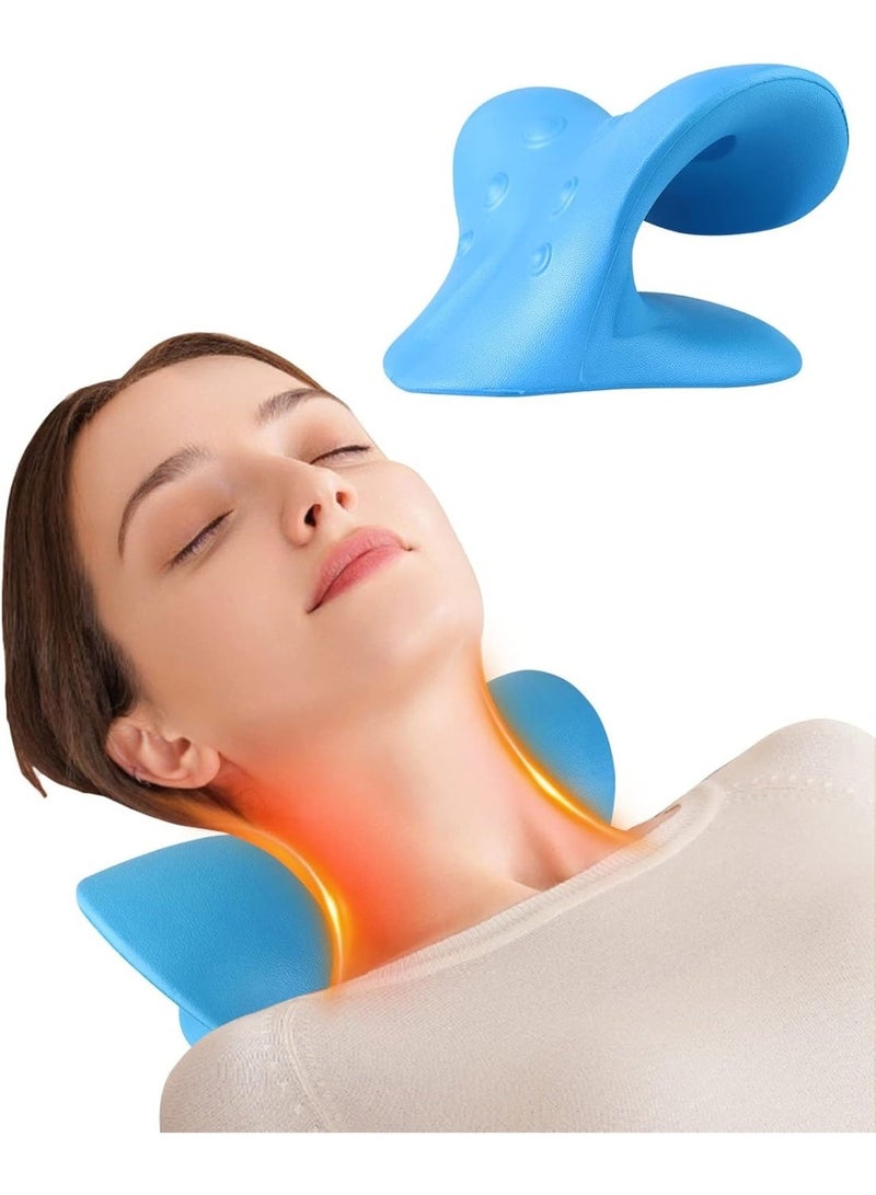 وسادة شد الرقبة - استرخاء العضلات وتصحيح العمود الفقري لآلام الرقبة، وعدم الراحة في المفصل الصدغي الفكي، وتخفيف إجهاد الكتف، وتحسين وضعية الجسم، جهاز علاج منزلي محمول (أزرق) - Image 1