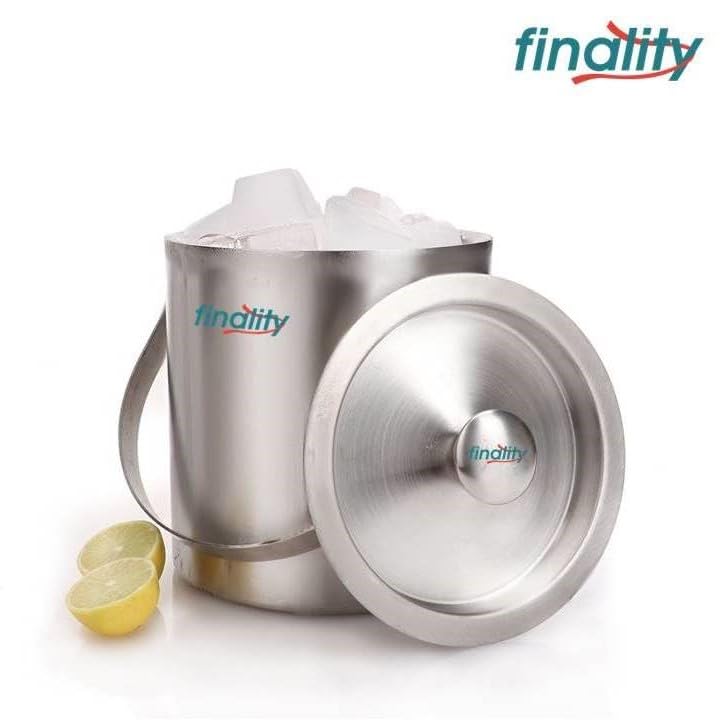 finality Double Walled Stainless Steel Ice Bucket with Lid and Ice Tong 1 Liter Keeps Ice Cold for Long Hrs - Image 2