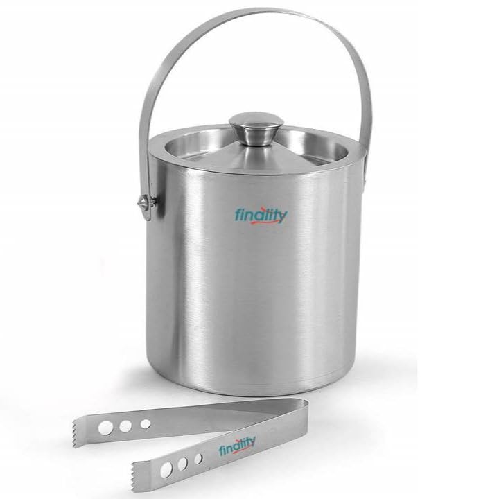 finality Double Walled Stainless Steel Ice Bucket with Lid and Ice Tong 1 Liter Keeps Ice Cold for Long Hrs - Image 1