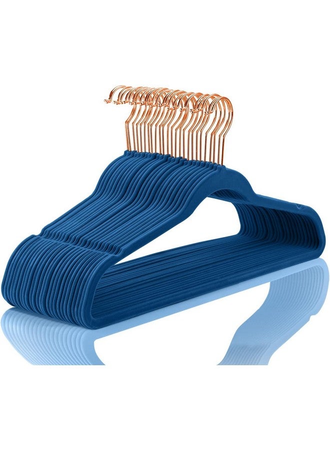 Revwd Revwd Blue Velvet Hangers 10 Pack - Non-Slip Clothes Hanger with 360° Rotatable Hook - Heavy Duty Coat & Pants Hanger - Space-Saving Velvet Hanger for Wardrobe Organization  - Image 1
