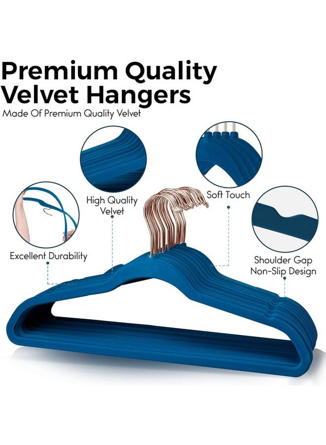Revwd Revwd Blue Velvet Hangers 10 Pack - Non-Slip Clothes Hanger with 360° Rotatable Hook - Heavy Duty Coat & Pants Hanger - Space-Saving Velvet Hanger for Wardrobe Organization  - Image 3