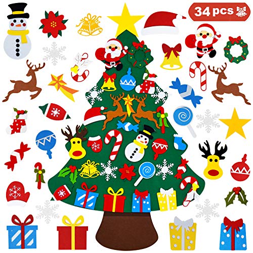 THAWAY DIY Felt Christmas Tree for Toddlers with 34 pcs Detachable Ornaments Kids Door Wall Hanging Xmas Gifts Christmas Decorations - Image 1