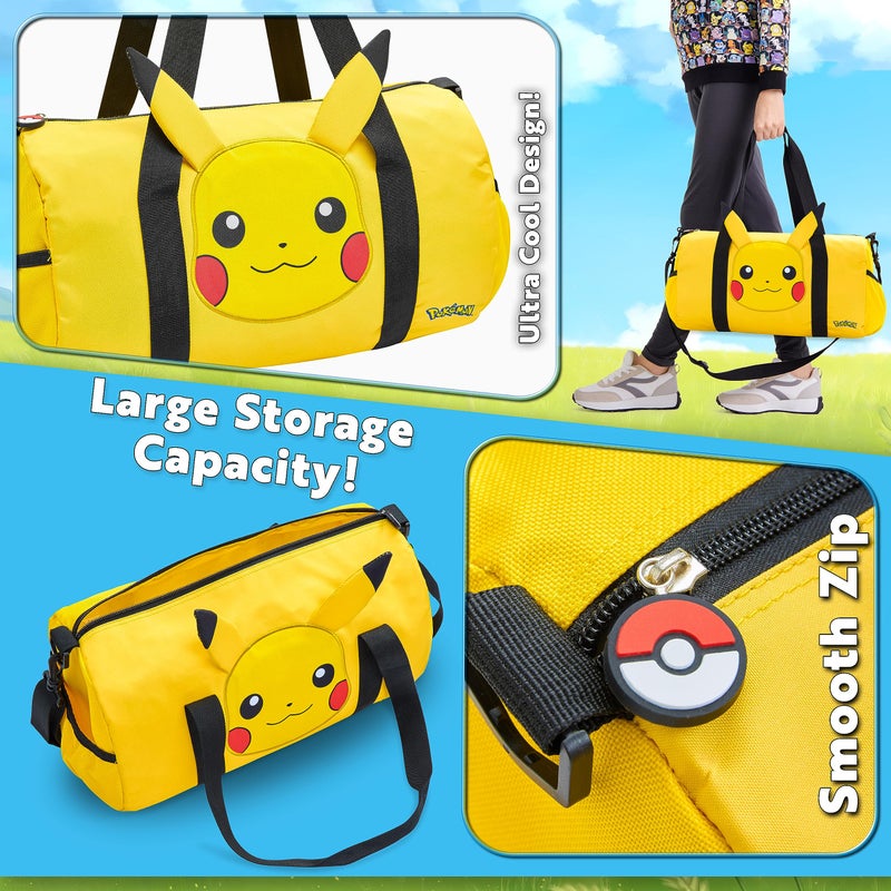 Pokemon Duffel Bag For Kids  Gym Bag Overnight Pikachu Sports Kit Holdall Bag Hand Luggage Bag - Gifts For Boys (Yellow 3D Ears) - Image 5