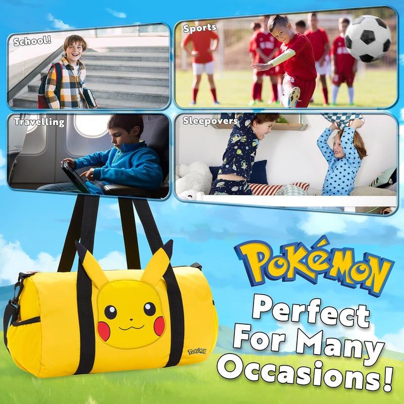 Pokemon Duffel Bag For Kids  Gym Bag Overnight Pikachu Sports Kit Holdall Bag Hand Luggage Bag - Gifts For Boys (Yellow 3D Ears) - Image 4
