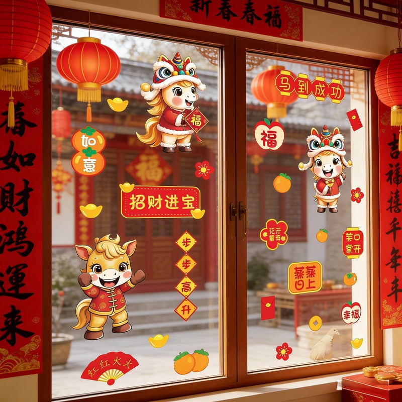 IARTTOP Lunar New Year Window Stickers 2026 Chinese New Year Wall Stickers Lunar Year of Horse Window Clings Decoration Spring Festival Double-Sided Decals for Glass Self Adhesive Party Home Decor - Image 1