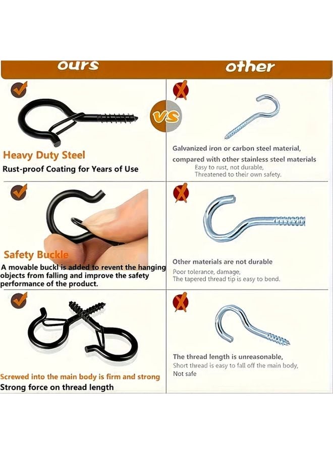 Obsidian Black Q Shaped Rustproof Metal Screw Hooks Heavy Duty Wall Hangers For Home Office - Image 5