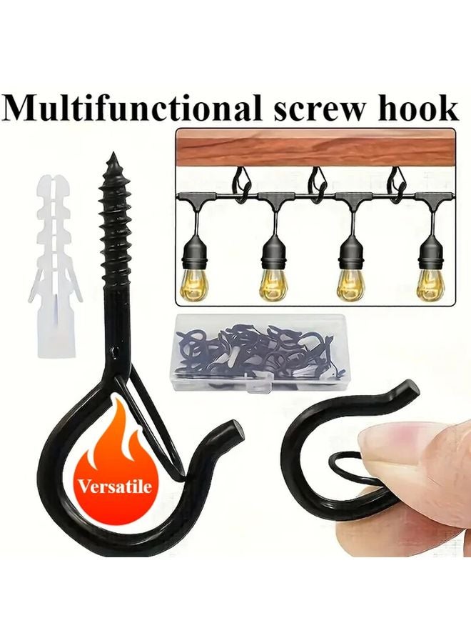 Obsidian Black Q Shaped Rustproof Metal Screw Hooks Heavy Duty Wall Hangers For Home Office - Image 2