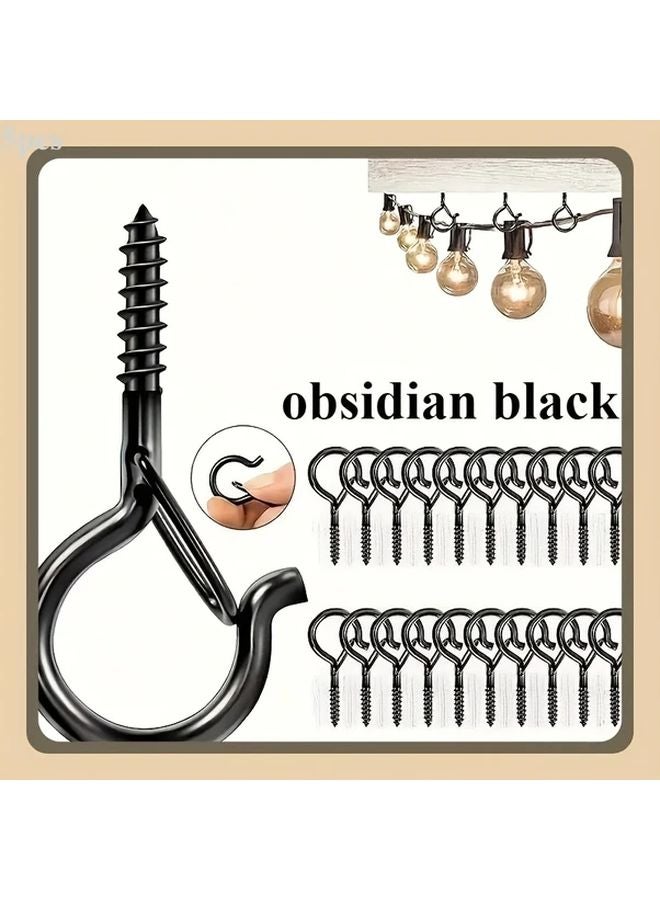 Obsidian Black Q Shaped Rustproof Metal Screw Hooks Heavy Duty Wall Hangers For Home Office - Image 1