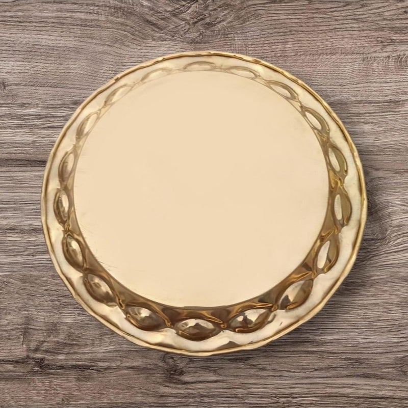 Stotram Brass Pooja 10 Inches Floral Carved Design ThaliPooja Thali for Home Temple Designer Aarti ThaliThali for Pooja Thali for Bhog Plate Golden - Image 3