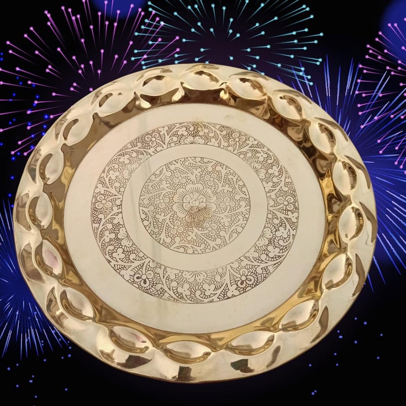 Stotram Brass Pooja 10 Inches Floral Carved Design ThaliPooja Thali for Home Temple Designer Aarti ThaliThali for Pooja Thali for Bhog Plate Golden - Image 2