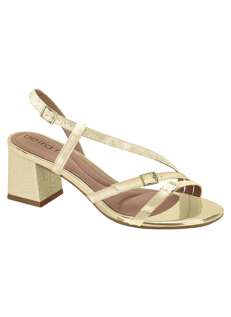 Beira Rio Beira Rio Ladies Mid Heel Sandals Gold | Made In Brazil