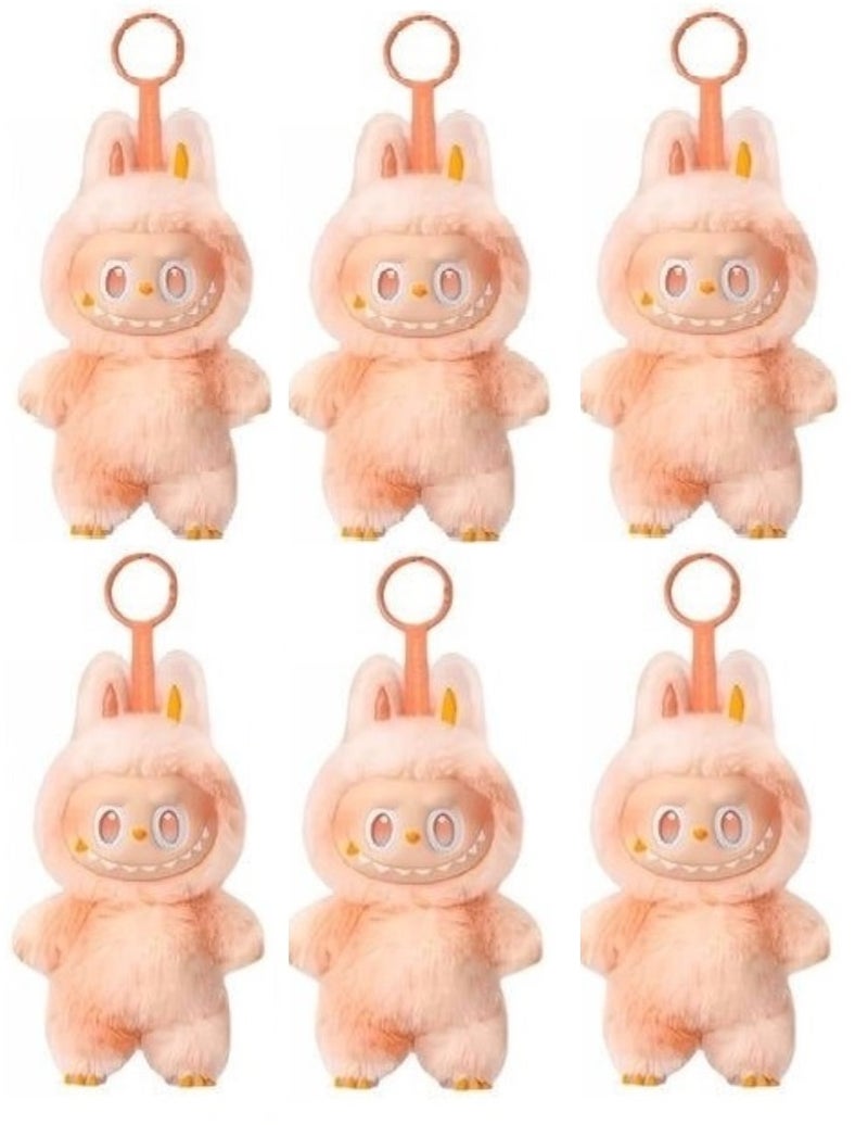 Pop Mart x Bobo & Coco Labubu Plush Keychain – Loyalty pink/peach Toy Charm for Fashion LoversPack Of 6