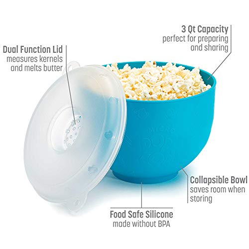 Goodful Silicone Popcorn Popper, Collapsible Hot Air Microwavable Popcorn Maker, Bowl Made without BPA, Blue - Image 3
