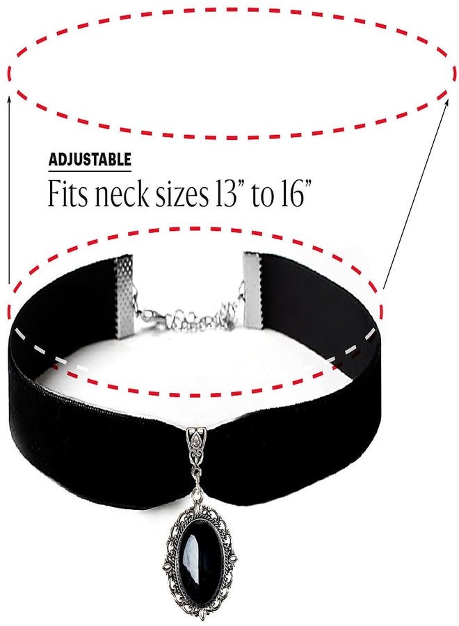 OLYPHAN Witch Costume for Women Halloween with Witch Hat Black Hooded Cloak Cape Spider Lace Gloves and Antique Like Pendant Choker Black Witch 4PC Accessories Set - Image 5