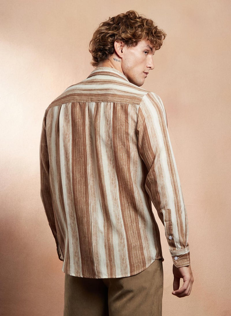 Campus Sutra Campus Sutra Men's Ash Brown Striped-Strokes Shirt For Casual Wear | Spread Collar | Long Cuffed Sleeves | Button Closure | Shirt Crafted With Comfort Fit For Everyday Wear  - Image 5
